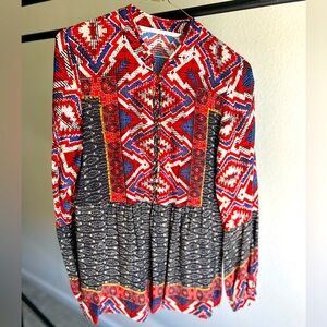 Twelfth Street by Cynthia Vincent 100% Silk Multicolor Top Size S Boho Peasant